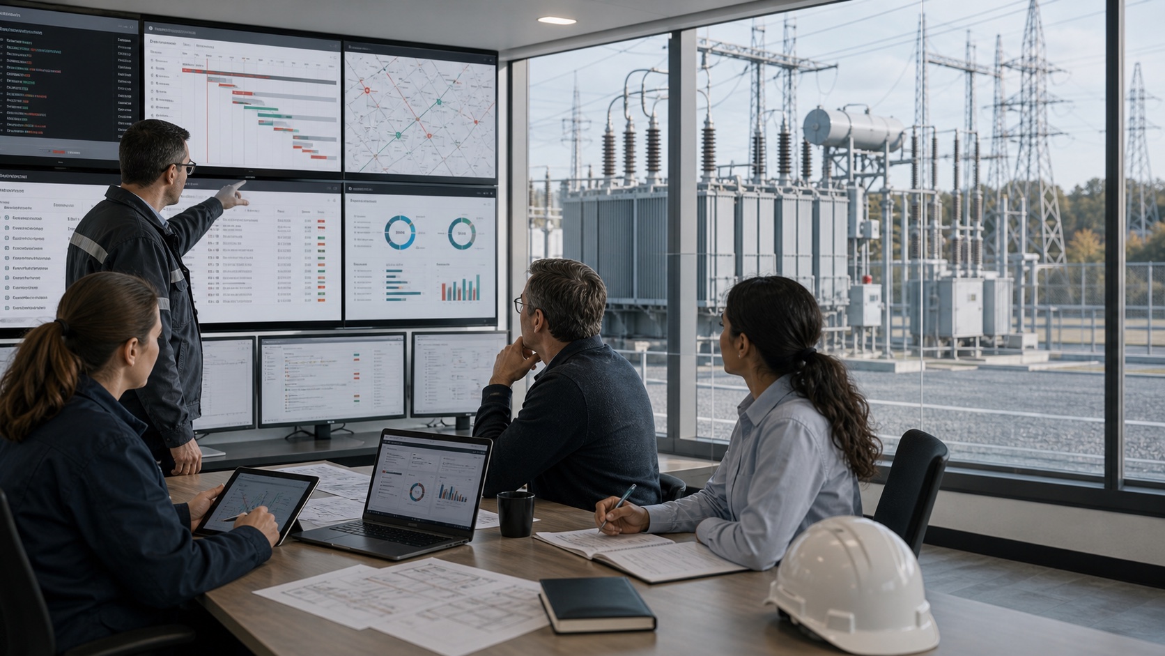 TSO and DSO maintenance planners reviewing AI-assisted transformer work packages