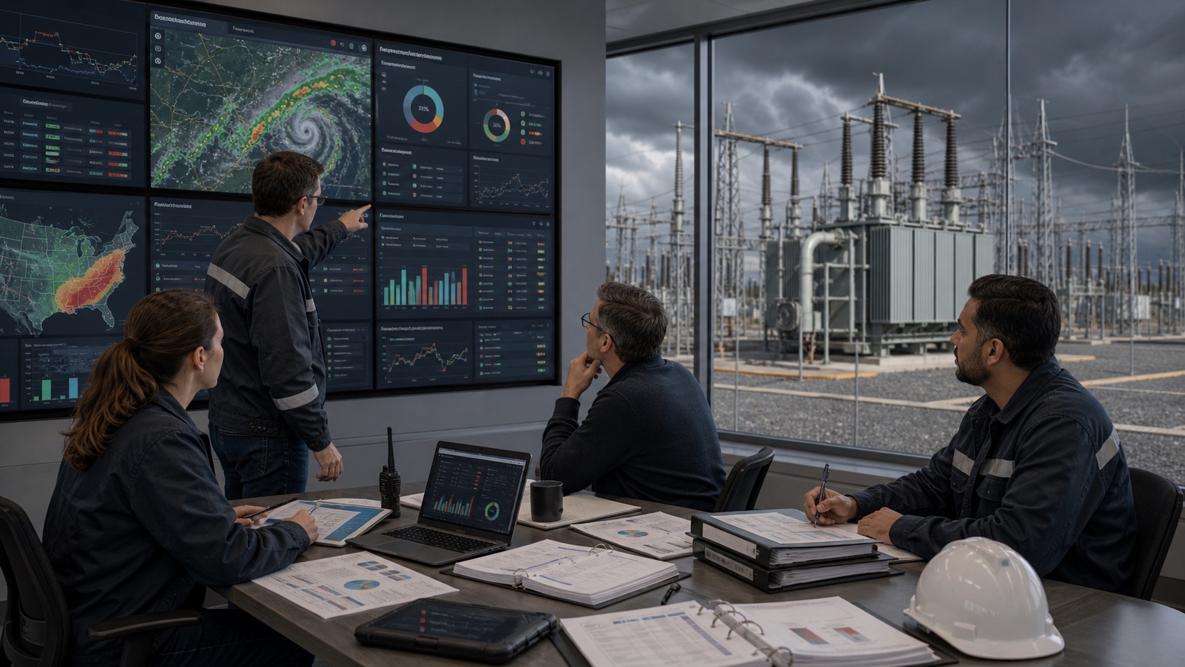 Utility resilience team reviewing transformer criticality, climate exposure, and evidence-backed work packages