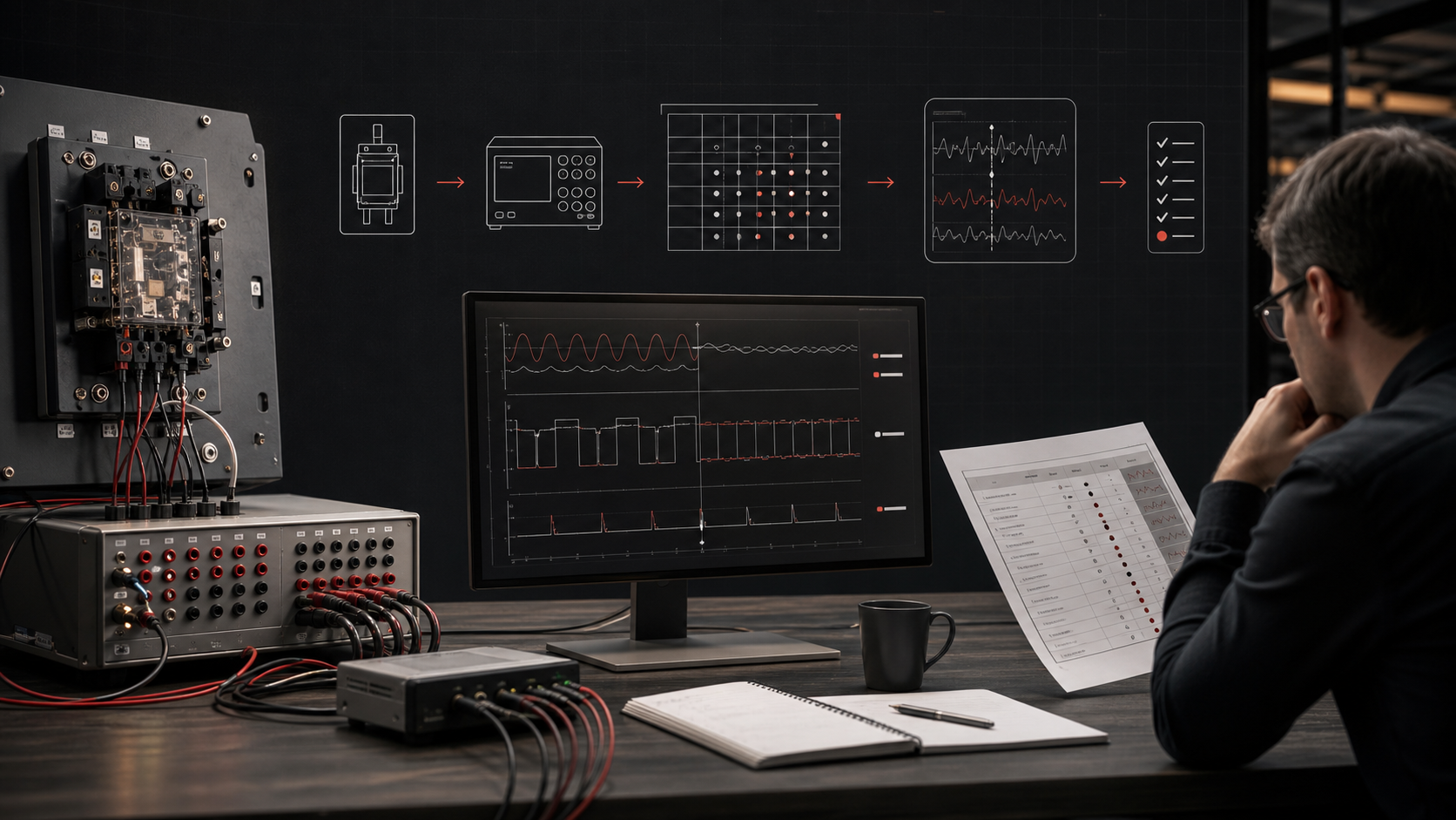 Automated relay-test protocol workflow with generic secondary injection hardware, test cases, waveform traces, and engineer review